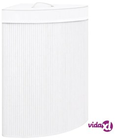 vidaXL Cesto Portabiancheria Angolare in Bambù Bianco 60 L