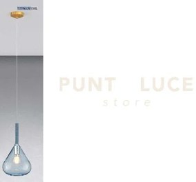Sospensione ottone sat. 1 luce vetro blu 1177os-s1-bl