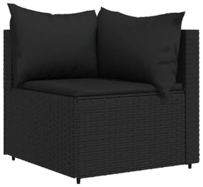 Divano Angolare da Giardino con Cuscini in Polyrattan Nero