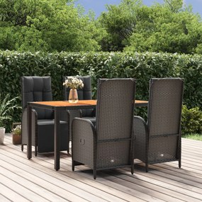 Set Da Pranzo Da Giardino 5 Pz Nero Con Cuscini İn Polyrattan /