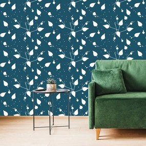 Carta da parati – Foglie delicate in versione blu