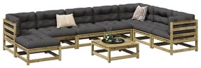 Set divani da giardino 9pz con cuscini legno impregnato di pino