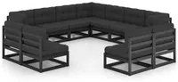 Set Divani da Giardino 11 pz con Cuscini Massello di Pino Nero 3076938