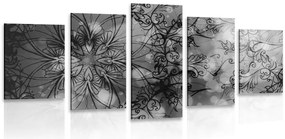 Quadri 5 pezzi – Mandala floreale in bianco e nero