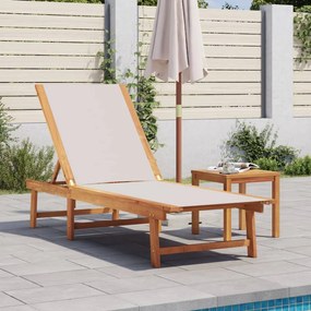 Lettino Prendisole Con Tavolo Grigio Massello Acacia Textilene /