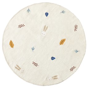 Kave Home - Tappeto rotondo Yanil in lana e cotone bianco con ricamo a foglia multicolore Ø 120 cm