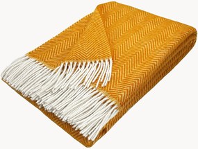 Coperta in lana con motivo a spina di pesce e frange Tyrol