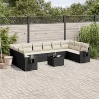 Set Divani da Giardino 11 pz con Cuscini in Polyrattan Nero 3253013