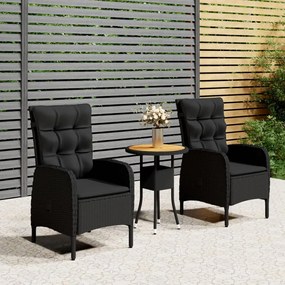 Set da bistrot per giardino 3 pz in polyrattan nero