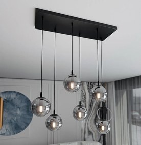 Lampadario a Sospensione in Acciaio e Vetro COSMO 6 Nero 6xE14