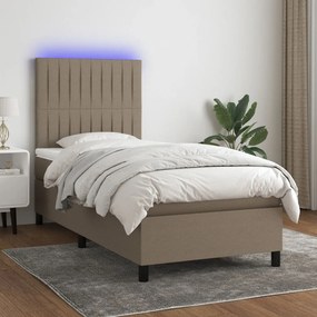 Letto a molle con materasso e led tortora 90x190 cm in tessuto