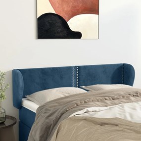 Testiera Ad Orecchio Blu Scuro 147x23x78/88 Cm İn Velluto /