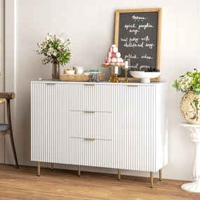 Credenza Moderna 120x40x89,5 cm con 3 Cassetti e 2 Armadietti in Legno e Metallo Bianco...