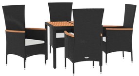 Set da pranzo da giardino 5 pz nero con cuscini in polyrattan