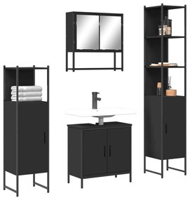 Set Mobili Da Bagno 4 Pz Nero İn Legno Multistrato /
