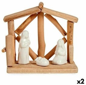 Presepe di Natale Bianco Naturale Legno Ceramica 17 x 14,5 x 8 cm (2 Unità)