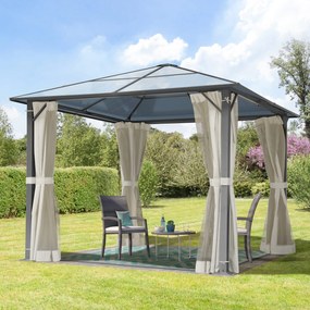 TOOLPORT Gazebo da giardino 3x3m, Hardtop, 4 teli laterali, crema - (300215)