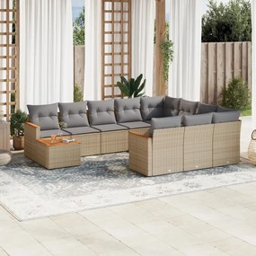 Set divano da giardino 11 pz con cuscini beige misto polyrattan