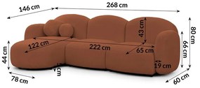 Divano angolare color terracotta (con penisola a sinistra/con chaise lounge) con rivestimento in bouclé Orbit – Ropez