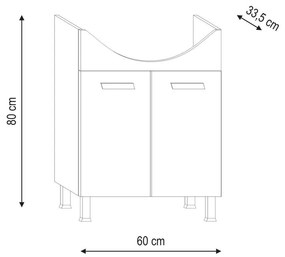 Mobile da bagno sotto lavabo Rimini marrone L 60 x H 80 x P 33.5 cm 1 cassetto 2 ante, lavabo non incluso