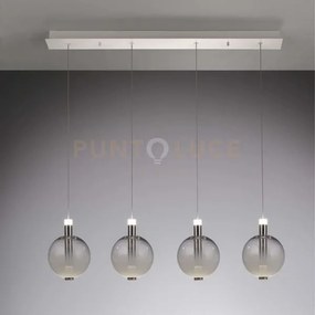 Aurora - lampada a sospensione, tubo nichel satinato con 4 vetri bi...