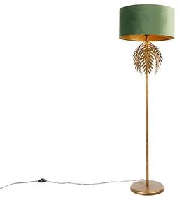 Lampada da terra in oro con paralume in velluto verde 50 cm - Botanica
