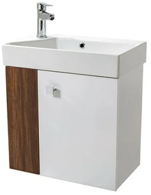 Mobile bagno sospeso salvaspazio 55 cm bianco e noce canaletto con specchio Strada