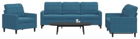 Set Di Divani 3 Pz Con Cuscini Blu İn Velluto /