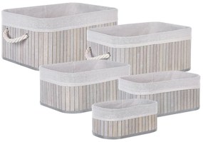 Set di 5 cesti legno di bambù grigio/bianco TALPE Beliani