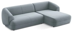 Divano angolare azzurro (con penisola a destra) con rivestimento in velluto Moana – Makamii