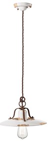 Lampadario Vintage Country Ferro E Ceramica Bianco 1 Luce E27 30Cm