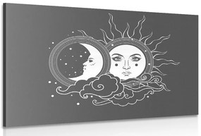 Quadro su tela – Armonia tra sole e luna in bianco e nero