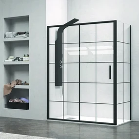 Kamalu - Cabina doccia colore nero 150x80 vetro con riquadri neri NICO-D3000S