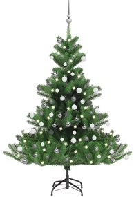 Albero Natale Artificiale Nordmann con LED e Palline Verde, Albero Natale Artificiale Nordmann LED Palline Verde 150 cm