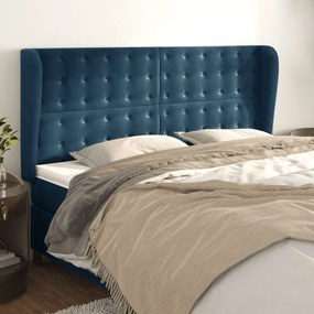 Testiera Ad Orecchio Blu Scuro 183x23x118/128 Cm İn Velluto /