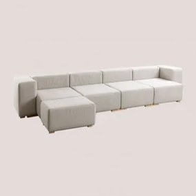 Divano Chaise Longue Modulare 5 Pezzi Con 2 Braccioli Robert Beige Crema - Sklum