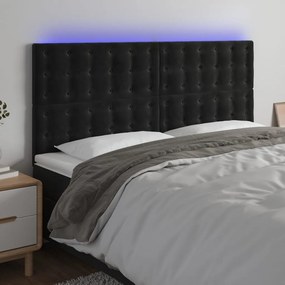 Testiera A Led Nera 160x5x118/128 Cm İn Velluto /