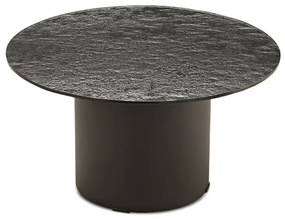 Tavolino tondo WAYLON 60 con base in metallo Nero e piano in vetro martellato Fumč
