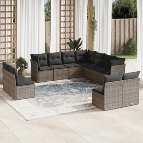 Set Divani da Giardino 11 pz con Cuscini in Polyrattan Grigio