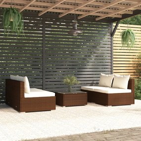 Set Divani da Giardino 5 pz con Cuscini in Polyrattan Marrone