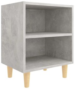 Comodino con gambe in legno massello grigio cemento 40x30x50 cm