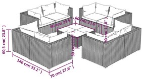 Set Divani da Giardino 9 pz con Cuscini in Polyrattan Nero