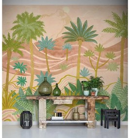 Fotomurale GRANDECOLIFE Palm, rosa, verde, azzurro 371X280 cm