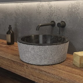 Lavabo bagno design rotondo in marmo nero 40cm |  Litos-TN40 - KAMALU