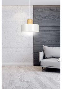 Sospensione Nordica 1 Luce Surya In Acciaio Bianco E Legno
