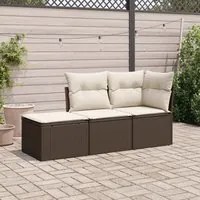 Set Divano da Giardino 3 pz con Cuscini Marrone in Polyrattan 3249312