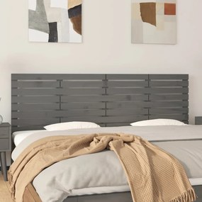 Testiera Da Parete Grigia 166x3x63 Cm İn Legno Massello Di Pino /
