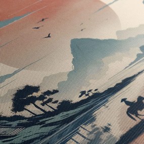 Quadro su tela – Paesaggio giapponese con cavaliere