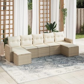 Set Divani da Giardino 7 pz con Cuscini Beige in Polyrattan