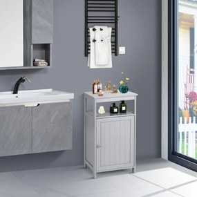 Costway Armadietto del bagno con anta singola e mensola regolabile, Armadio multifunzionale moderno di legno Grigio